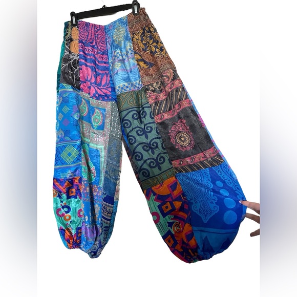 Mexicali Blues Colorful Silk Patchwork Harem Pants Size L/XL - Picture 4 of 12